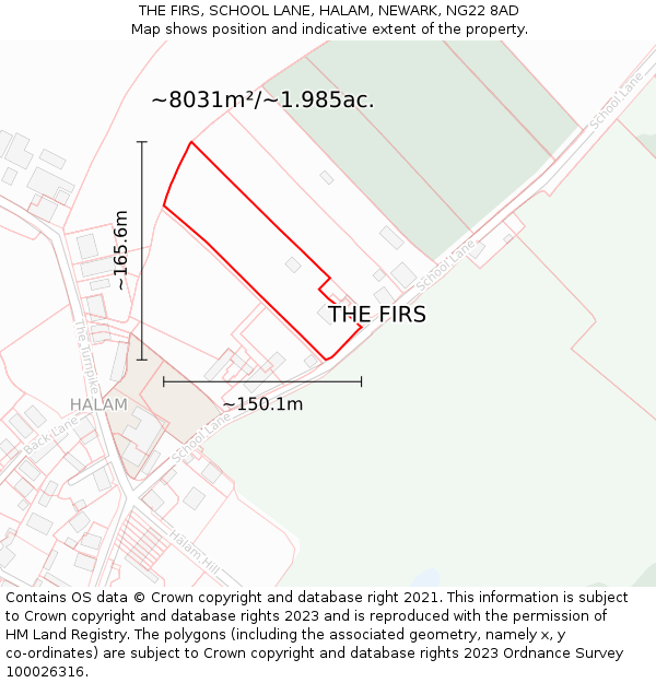 THE FIRS, SCHOOL LANE, HALAM, NEWARK, NG22 8AD: Plot and title map