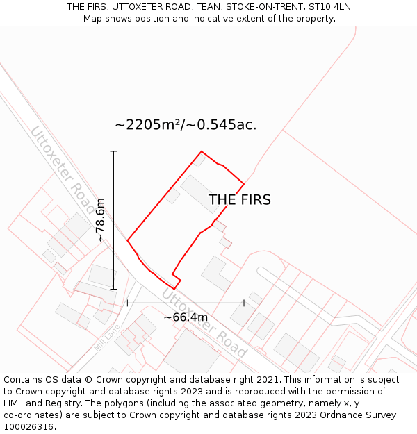 THE FIRS, UTTOXETER ROAD, TEAN, STOKE-ON-TRENT, ST10 4LN: Plot and title map