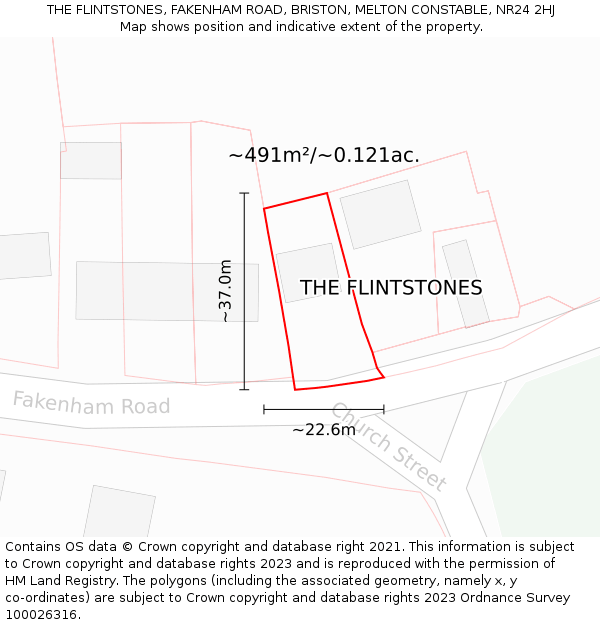 THE FLINTSTONES, FAKENHAM ROAD, BRISTON, MELTON CONSTABLE, NR24 2HJ: Plot and title map