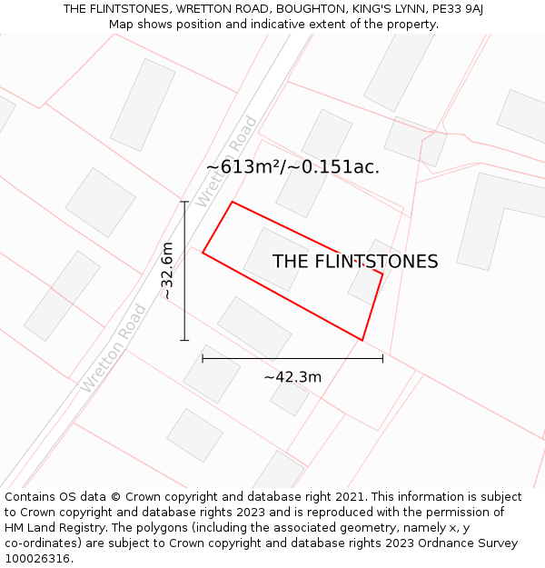 THE FLINTSTONES, WRETTON ROAD, BOUGHTON, KING'S LYNN, PE33 9AJ: Plot and title map