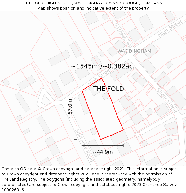 THE FOLD, HIGH STREET, WADDINGHAM, GAINSBOROUGH, DN21 4SN: Plot and title map