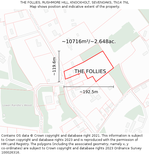 THE FOLLIES, RUSHMORE HILL, KNOCKHOLT, SEVENOAKS, TN14 7NL: Plot and title map