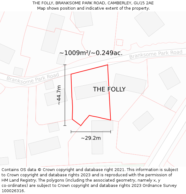 THE FOLLY, BRANKSOME PARK ROAD, CAMBERLEY, GU15 2AE: Plot and title map