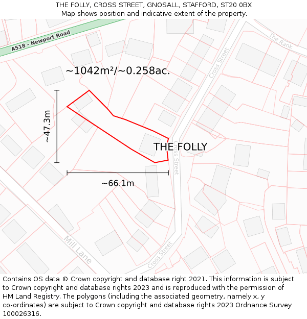 THE FOLLY, CROSS STREET, GNOSALL, STAFFORD, ST20 0BX: Plot and title map