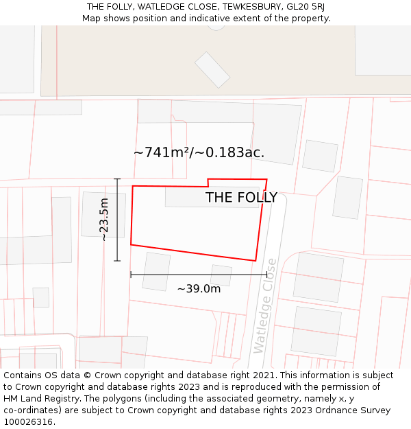 THE FOLLY, WATLEDGE CLOSE, TEWKESBURY, GL20 5RJ: Plot and title map