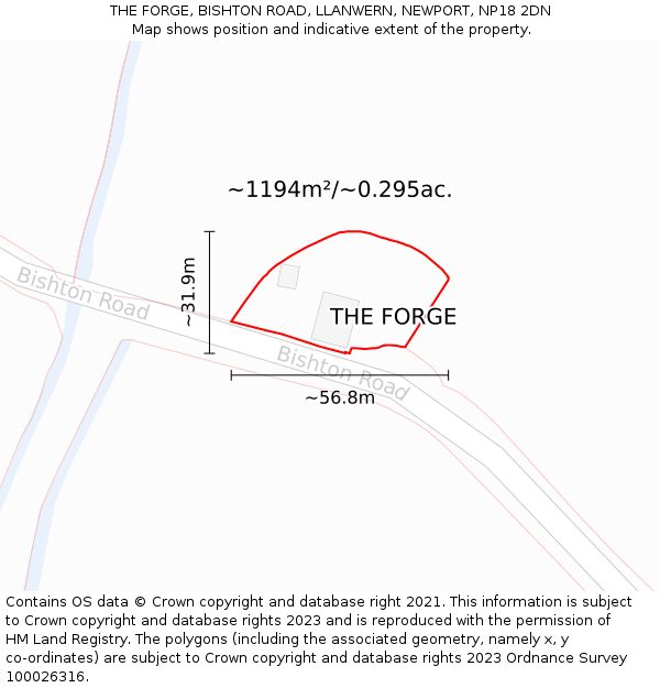 THE FORGE, BISHTON ROAD, LLANWERN, NEWPORT, NP18 2DN: Plot and title map