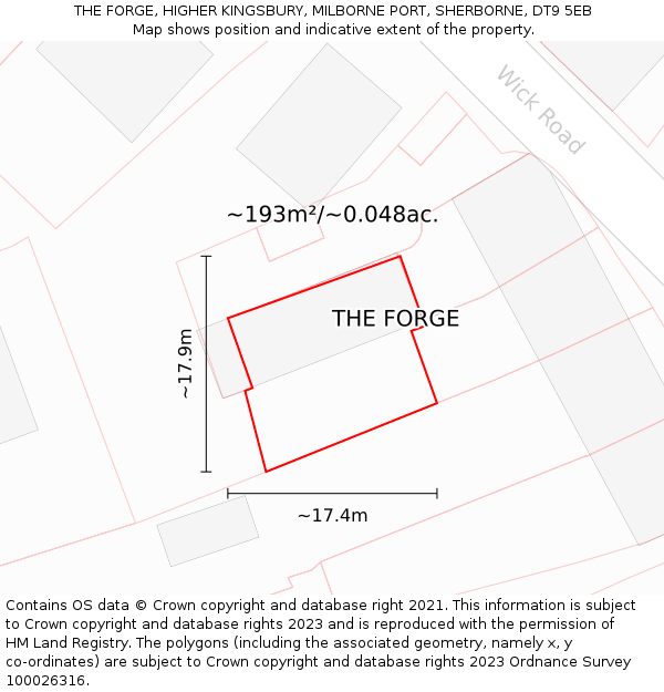 THE FORGE, HIGHER KINGSBURY, MILBORNE PORT, SHERBORNE, DT9 5EB: Plot and title map