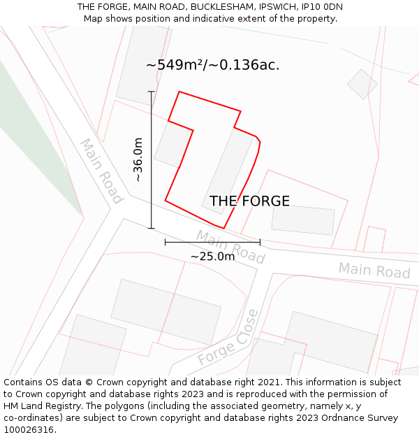 THE FORGE, MAIN ROAD, BUCKLESHAM, IPSWICH, IP10 0DN: Plot and title map