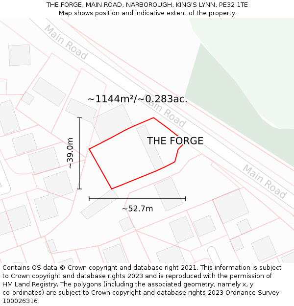 THE FORGE, MAIN ROAD, NARBOROUGH, KING'S LYNN, PE32 1TE: Plot and title map