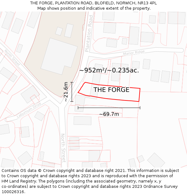 THE FORGE, PLANTATION ROAD, BLOFIELD, NORWICH, NR13 4PL: Plot and title map