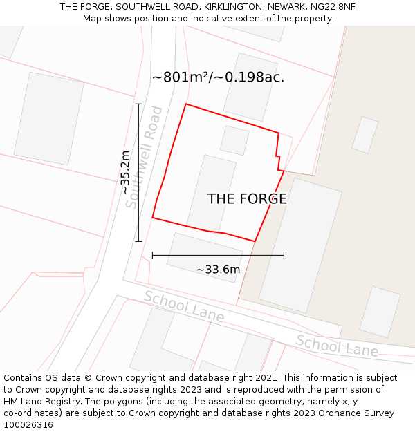 THE FORGE, SOUTHWELL ROAD, KIRKLINGTON, NEWARK, NG22 8NF: Plot and title map