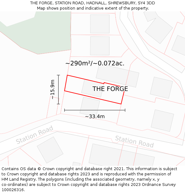 THE FORGE, STATION ROAD, HADNALL, SHREWSBURY, SY4 3DD: Plot and title map