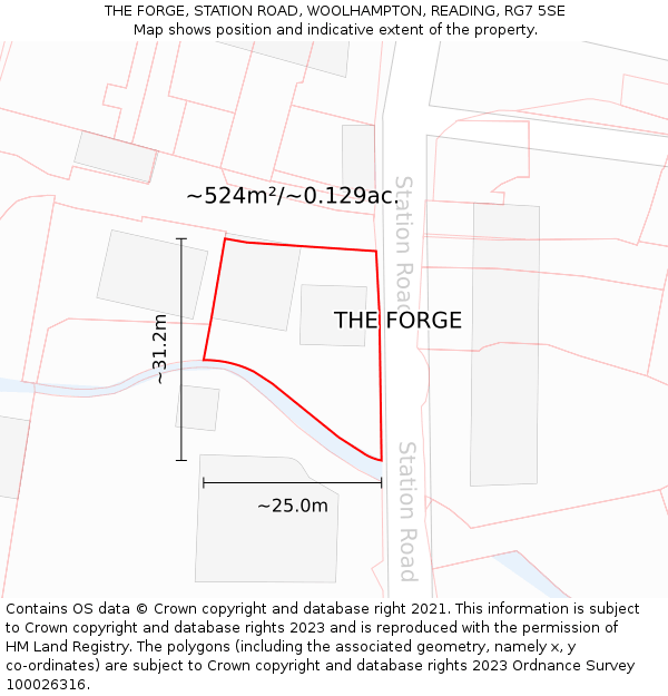 THE FORGE, STATION ROAD, WOOLHAMPTON, READING, RG7 5SE: Plot and title map