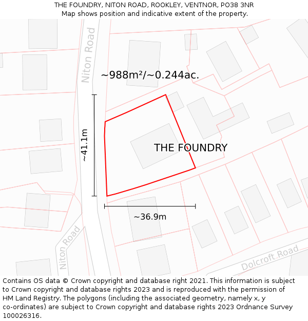 THE FOUNDRY, NITON ROAD, ROOKLEY, VENTNOR, PO38 3NR: Plot and title map