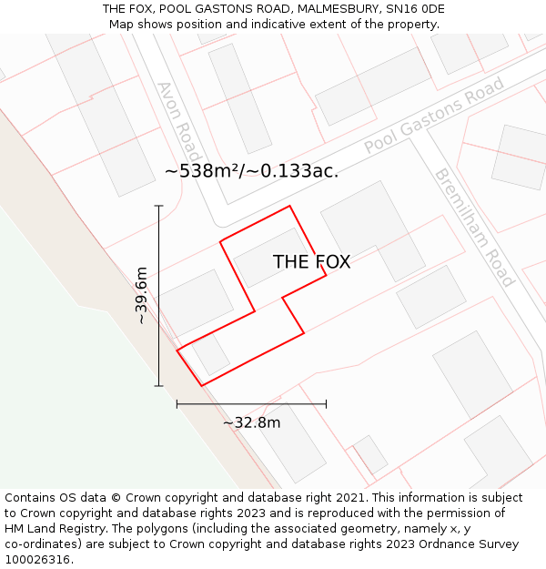 THE FOX, POOL GASTONS ROAD, MALMESBURY, SN16 0DE: Plot and title map