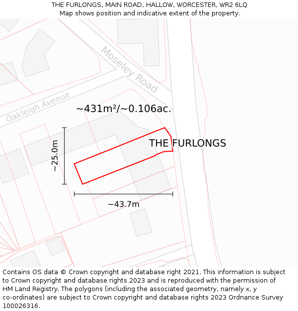 THE FURLONGS, MAIN ROAD, HALLOW, WORCESTER, WR2 6LQ: Plot and title map