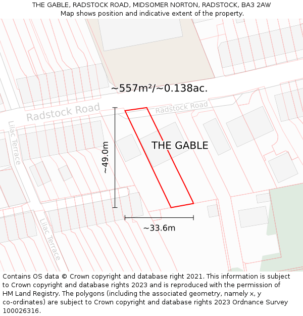 THE GABLE, RADSTOCK ROAD, MIDSOMER NORTON, RADSTOCK, BA3 2AW: Plot and title map