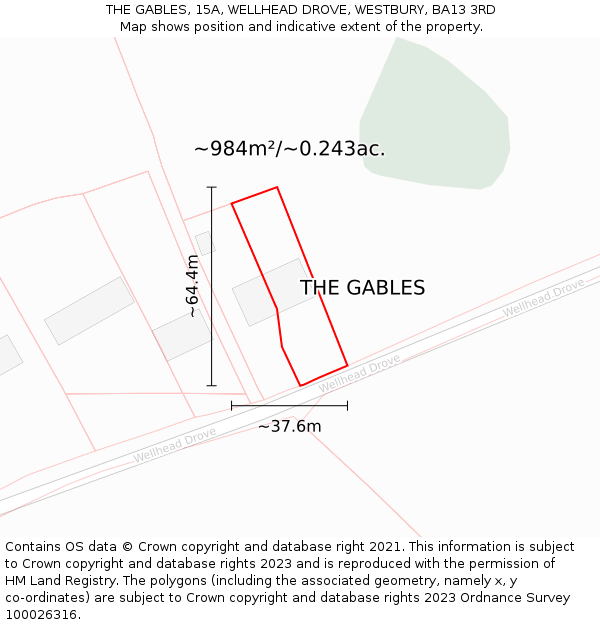 THE GABLES, 15A, WELLHEAD DROVE, WESTBURY, BA13 3RD: Plot and title map