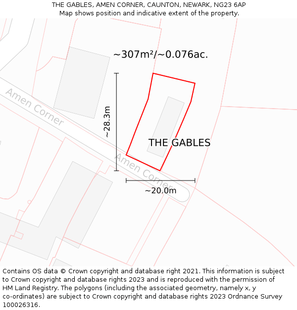 THE GABLES, AMEN CORNER, CAUNTON, NEWARK, NG23 6AP: Plot and title map