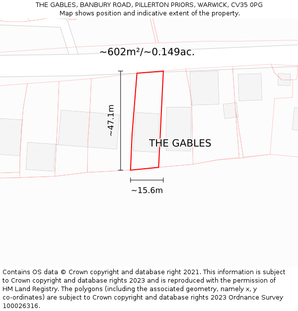 THE GABLES, BANBURY ROAD, PILLERTON PRIORS, WARWICK, CV35 0PG: Plot and title map