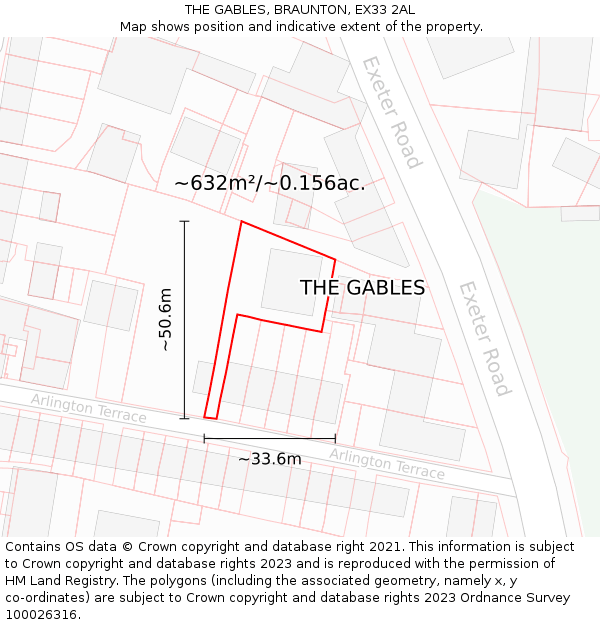 THE GABLES, BRAUNTON, EX33 2AL: Plot and title map