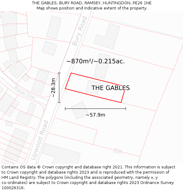 THE GABLES, BURY ROAD, RAMSEY, HUNTINGDON, PE26 1NE: Plot and title map