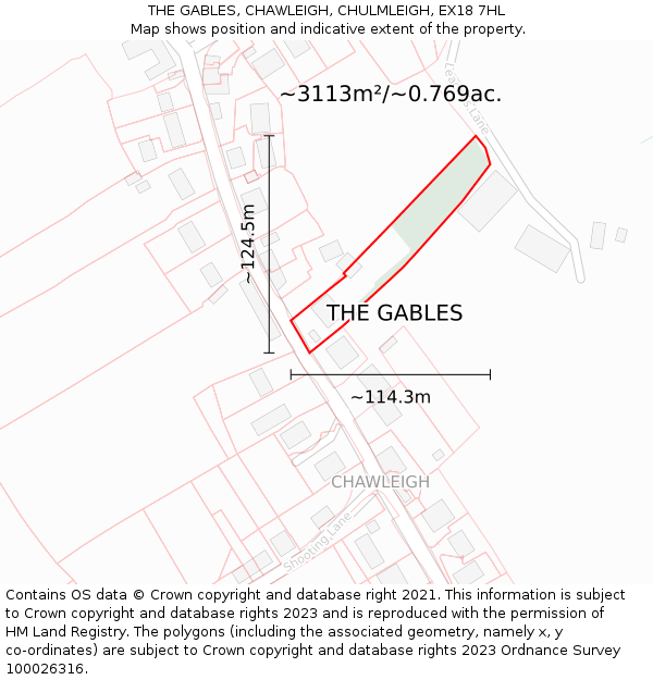 THE GABLES, CHAWLEIGH, CHULMLEIGH, EX18 7HL: Plot and title map