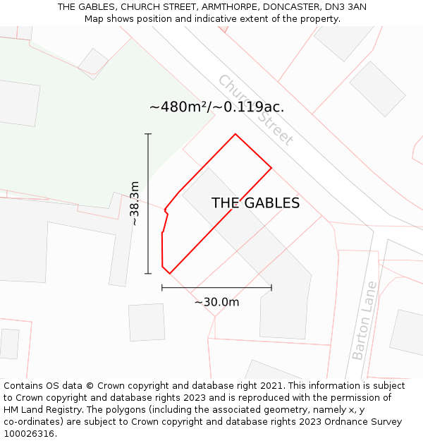 THE GABLES, CHURCH STREET, ARMTHORPE, DONCASTER, DN3 3AN: Plot and title map
