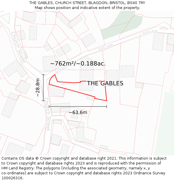 THE GABLES, CHURCH STREET, BLAGDON, BRISTOL, BS40 7RY: Plot and title map