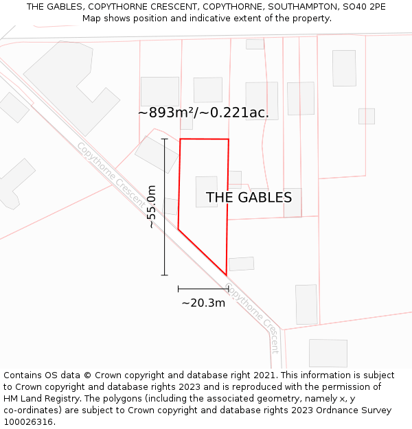 THE GABLES, COPYTHORNE CRESCENT, COPYTHORNE, SOUTHAMPTON, SO40 2PE: Plot and title map