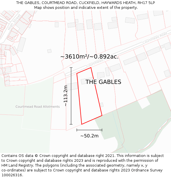 THE GABLES, COURTMEAD ROAD, CUCKFIELD, HAYWARDS HEATH, RH17 5LP: Plot and title map