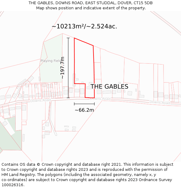 THE GABLES, DOWNS ROAD, EAST STUDDAL, DOVER, CT15 5DB: Plot and title map
