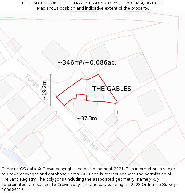 THE GABLES, FORGE HILL, HAMPSTEAD NORREYS, THATCHAM, RG18 0TE: Plot and title map