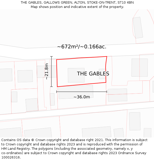 THE GABLES, GALLOWS GREEN, ALTON, STOKE-ON-TRENT, ST10 4BN: Plot and title map