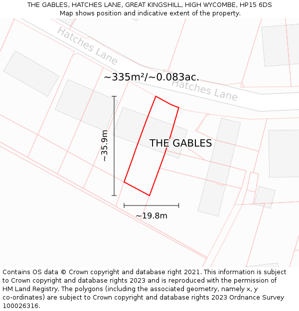 THE GABLES, HATCHES LANE, GREAT KINGSHILL, HIGH WYCOMBE, HP15 6DS: Plot and title map