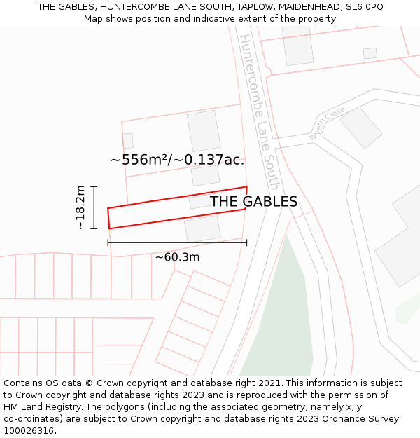 THE GABLES, HUNTERCOMBE LANE SOUTH, TAPLOW, MAIDENHEAD, SL6 0PQ: Plot and title map