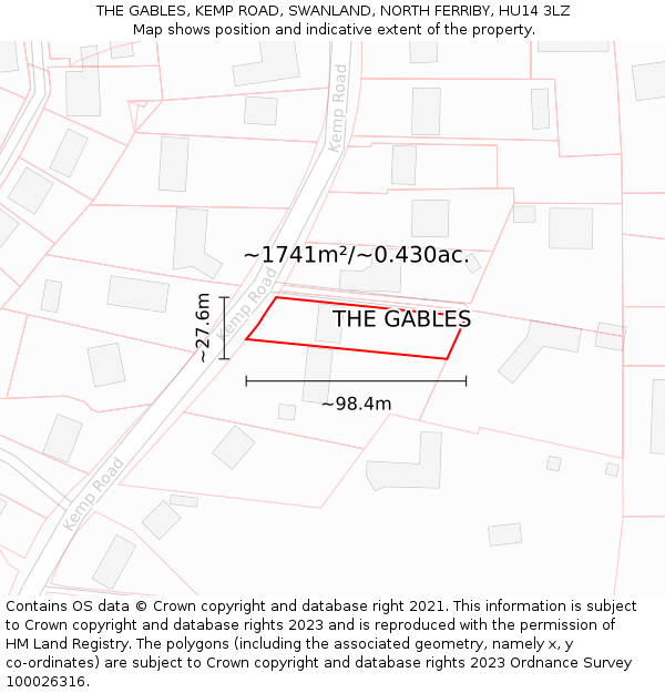 THE GABLES, KEMP ROAD, SWANLAND, NORTH FERRIBY, HU14 3LZ: Plot and title map