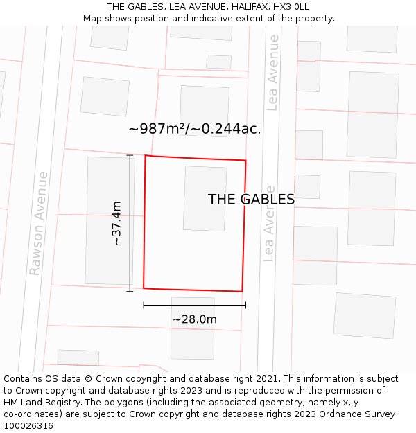 THE GABLES, LEA AVENUE, HALIFAX, HX3 0LL: Plot and title map