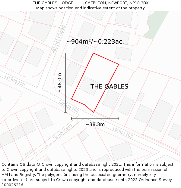 THE GABLES, LODGE HILL, CAERLEON, NEWPORT, NP18 3BX: Plot and title map