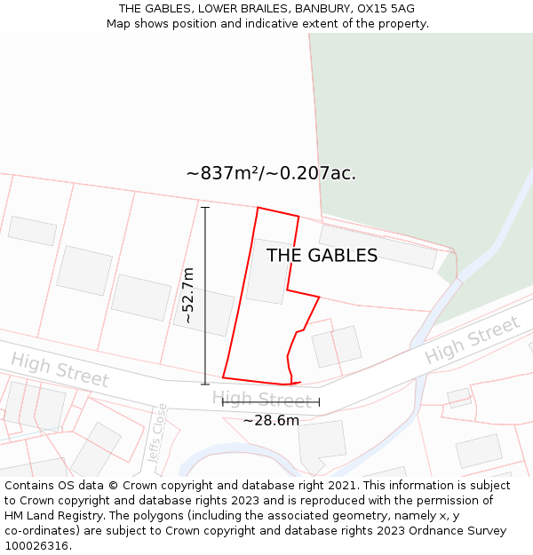 THE GABLES, LOWER BRAILES, BANBURY, OX15 5AG: Plot and title map