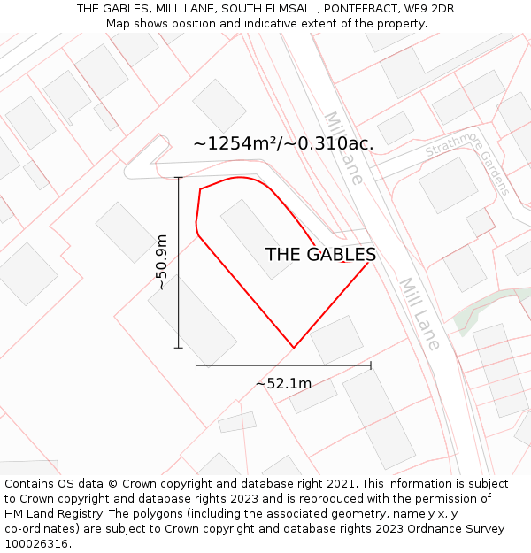 THE GABLES, MILL LANE, SOUTH ELMSALL, PONTEFRACT, WF9 2DR: Plot and title map