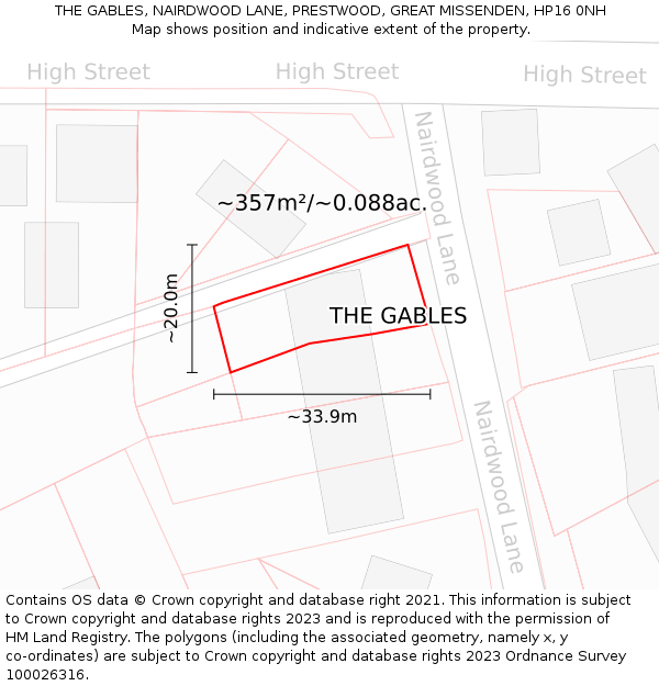 THE GABLES, NAIRDWOOD LANE, PRESTWOOD, GREAT MISSENDEN, HP16 0NH: Plot and title map