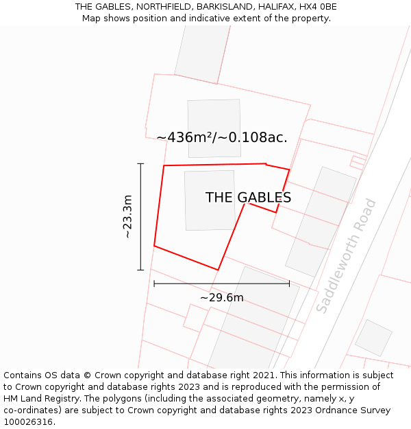 THE GABLES, NORTHFIELD, BARKISLAND, HALIFAX, HX4 0BE: Plot and title map