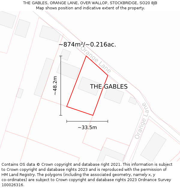 THE GABLES, ORANGE LANE, OVER WALLOP, STOCKBRIDGE, SO20 8JB: Plot and title map