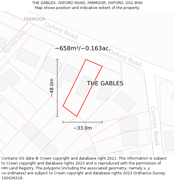 THE GABLES, OXFORD ROAD, FARMOOR, OXFORD, OX2 9NN: Plot and title map