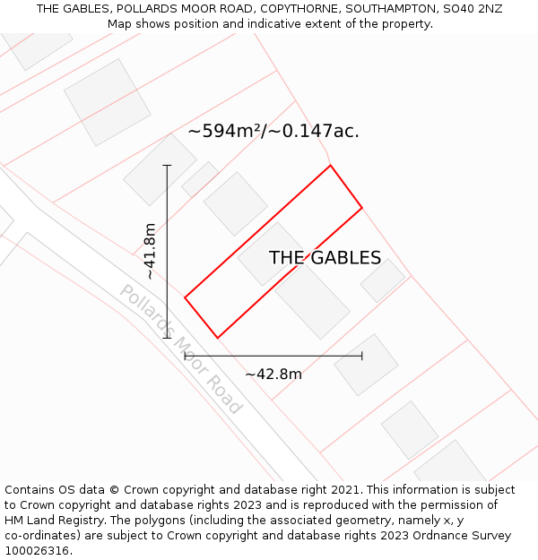 THE GABLES, POLLARDS MOOR ROAD, COPYTHORNE, SOUTHAMPTON, SO40 2NZ: Plot and title map