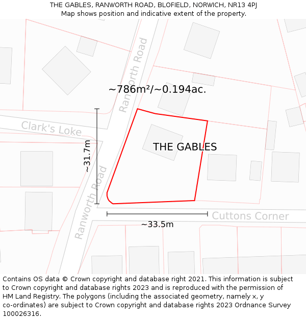 THE GABLES, RANWORTH ROAD, BLOFIELD, NORWICH, NR13 4PJ: Plot and title map