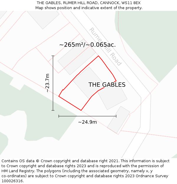 THE GABLES, RUMER HILL ROAD, CANNOCK, WS11 8EX: Plot and title map