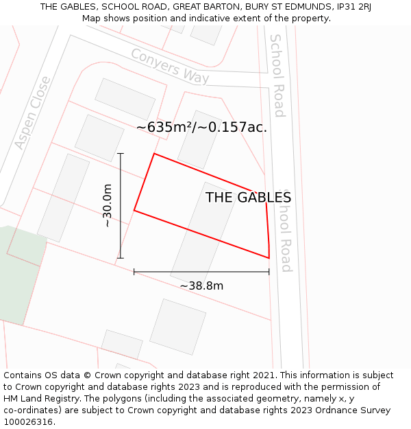 THE GABLES, SCHOOL ROAD, GREAT BARTON, BURY ST EDMUNDS, IP31 2RJ: Plot and title map