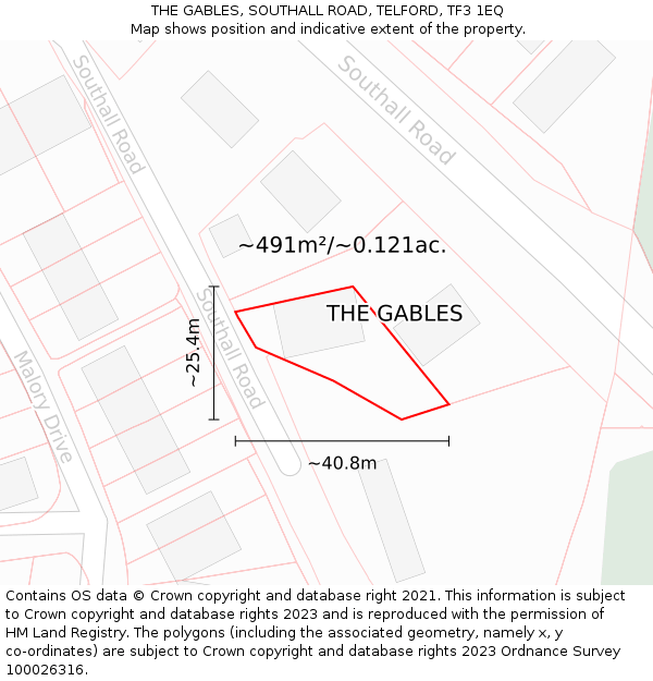 THE GABLES, SOUTHALL ROAD, TELFORD, TF3 1EQ: Plot and title map